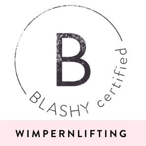 Blashyshop.com Airbrush Brows Starter Kit & Online Kurs Combo Pack auf hellrosa Hintergrund mit BLASHY zertifiziertem Logo. Blashy Shop