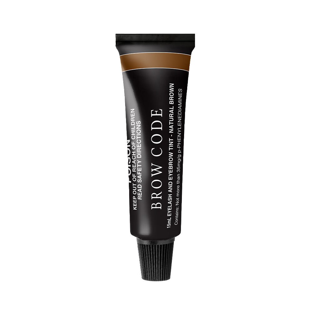 Eine 15ml Tube Brow Code Augenbrauenfarbe, eine professionelle Augenbrauenfarbe in Natural Brown für Wimpern und Brauen. Blashy Shop