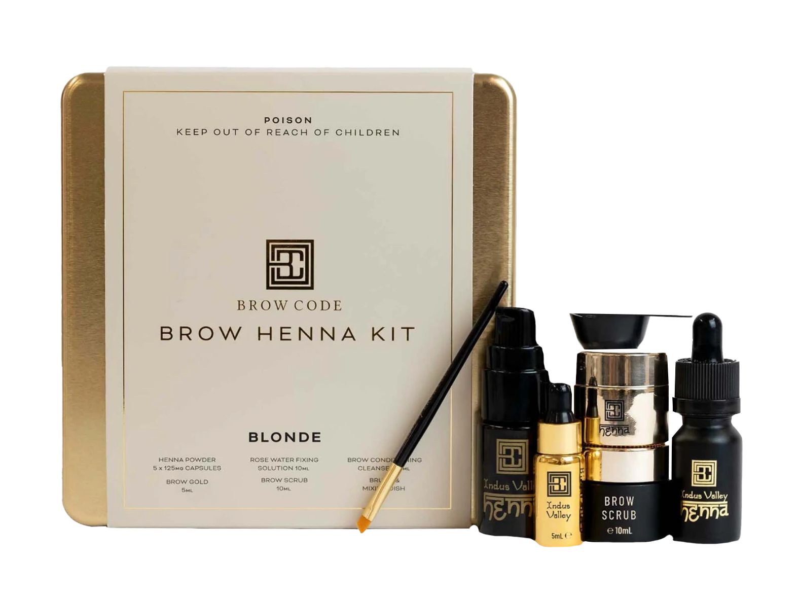 Brow Code AT HOME KIT Brow Henna, in 4 Farben, bietet blonde Brauen in einer luxuriösen Verpackung in Gold und Schwarz. Blashy Shop