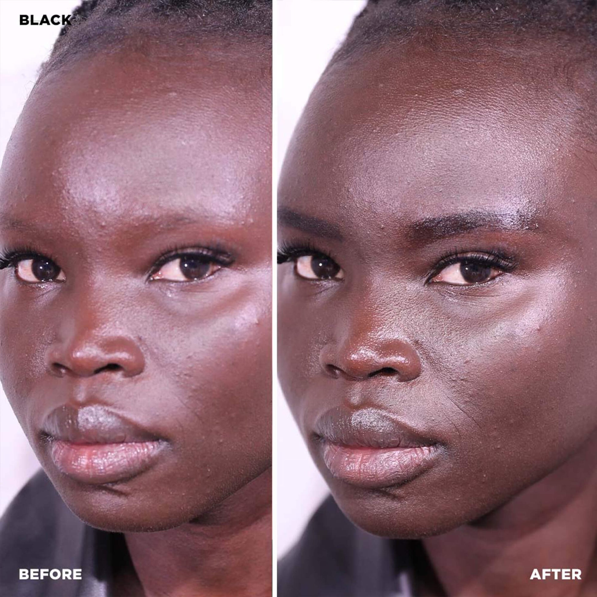 Nahaufnahme des Gesichts einer Frau, die subtile Veränderungen nach der Anwendung von Brow Code AT HOME KIT Brow Henna zeigt. Blashy Shop
