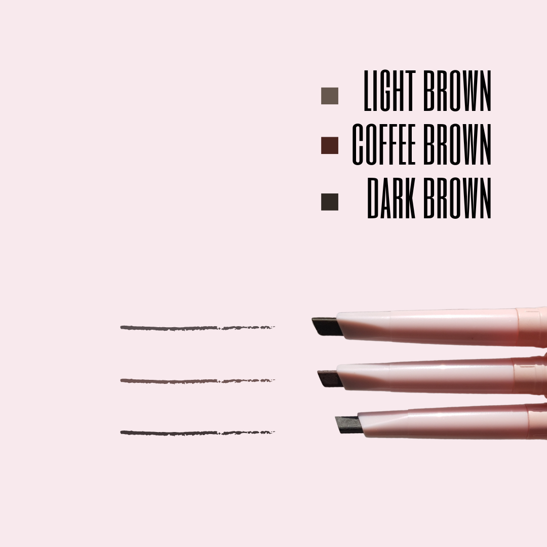 Blashy BLASHY BROW CREAMY Augenbrauen Stift in 3 Farben auf blassrosa Hintergrund: hell-, kaffee- und dunkelbraun. Blashy Shop
