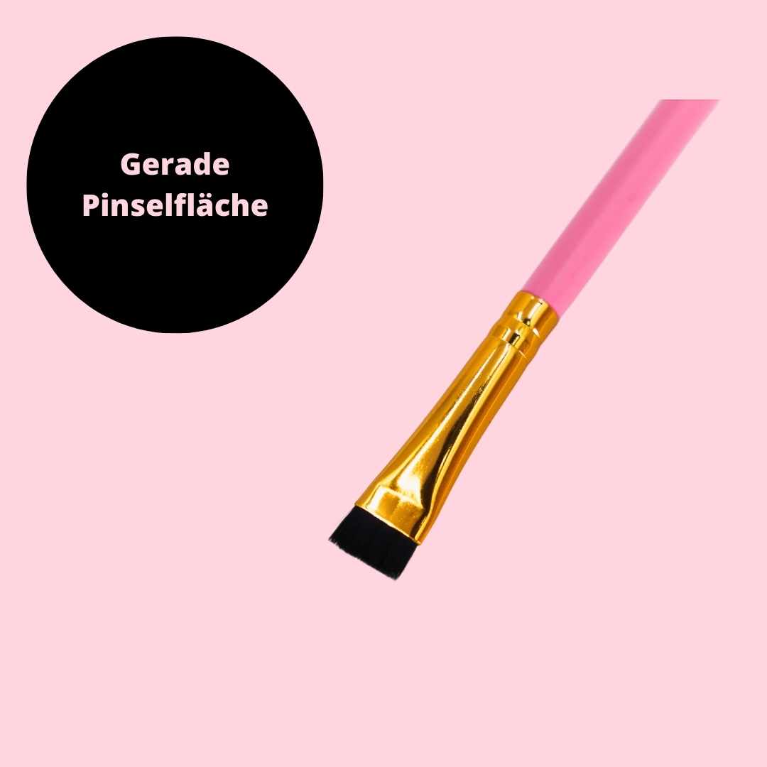 A BLASHY STYLING PINSEL für Augenbrauen in Rosa, flach, mit pinkem Griff und goldener Zwinge; Gerade Pinselfläche. Blashy Shop