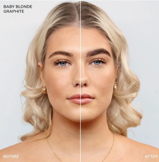 Das geteilte Bild zeigt eine Frau vor und nach dem AIRBRUSH BROWS Intensiv Praxiskurs von Lash & Brow Academy. Blashy Shop