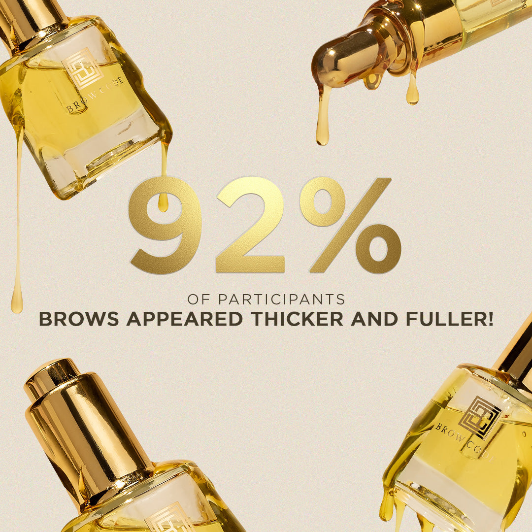 Goldtropfflaschen mit Brow Code Brow Gold Oil: 92 % sorgen für dickere und vollere Brauen. Blashy Shop