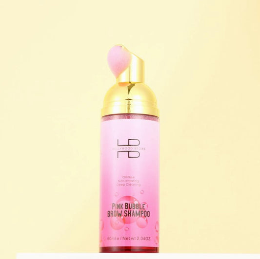 Ein rosa & blauer Bubble Brow Shampoo Schaum von Hollywood Brows, ideal für ölfreie Formel und Augenbrauen Reinigung. Blashy Shop