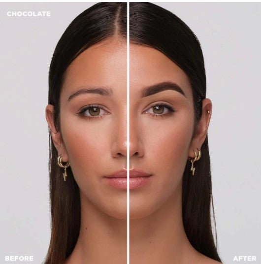 Geteiltes Bild: links natürliche Augenbraue, rechts mit Brow Code Creamade Augenbrauen-Pomade in 6 Farben definiert. Blashy Shop