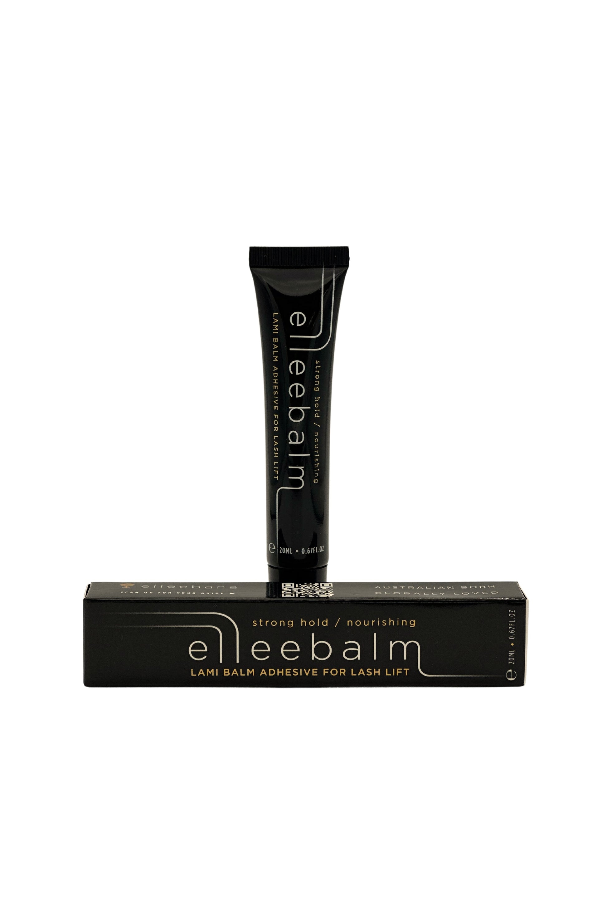 Elleebana Elleebalm Lami Balm Glue, 20ml veganer Wimpernlifting-Kleber, abgebildet in der eleganten, schwarzen Verpackung. Blashy Shop