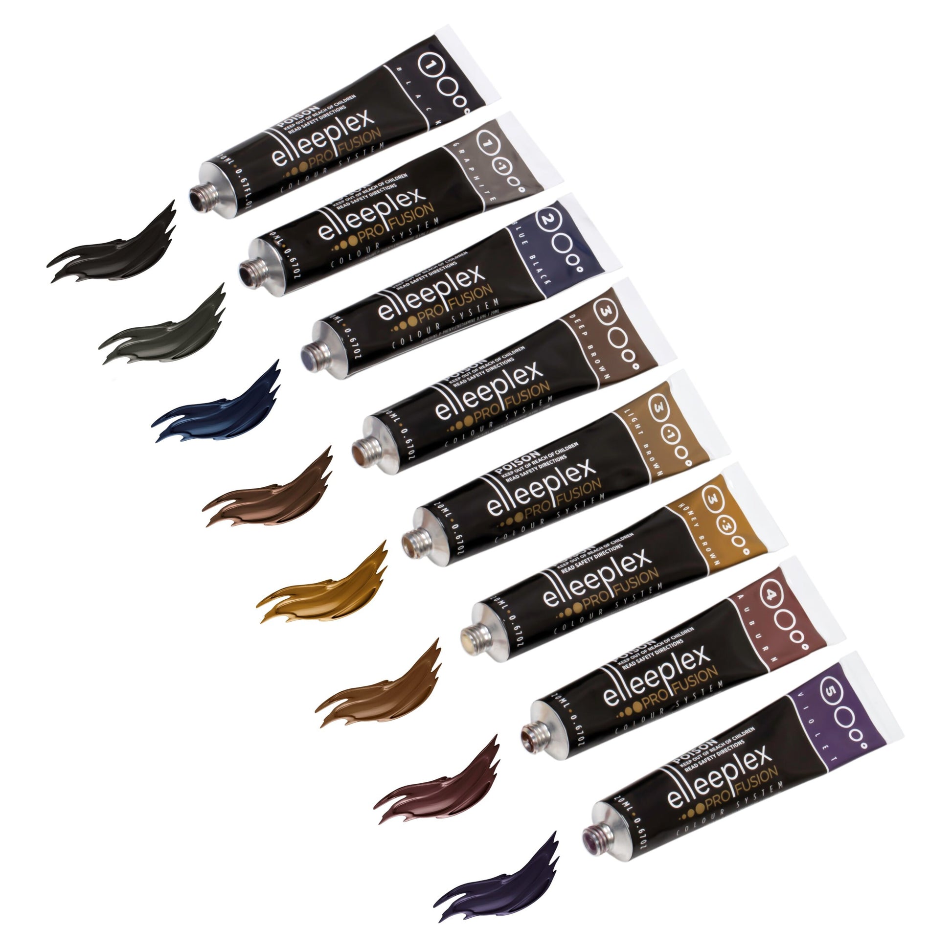 Abgebildet sind acht Tuben Elleebana Elleeplex Profusion Augenbrauen & Wimpernfarbe, ideal für das Augenbrauen- und Wimpernlifting. Blashy Shop
