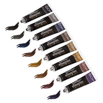 Abgebildet sind acht Tuben Elleebana Elleeplex Profusion Augenbrauen & Wimpernfarbe, ideal für das Augenbrauen- und Wimpernlifting. Blashy Shop