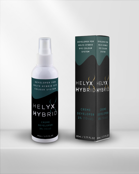 Elleebana Helyx Creme Entwickler, 80ml Flasche und Schachtel für Haarfärbung oder Brauenstyling, abgebildet auf weißem Hintergrund. Blashy Shop