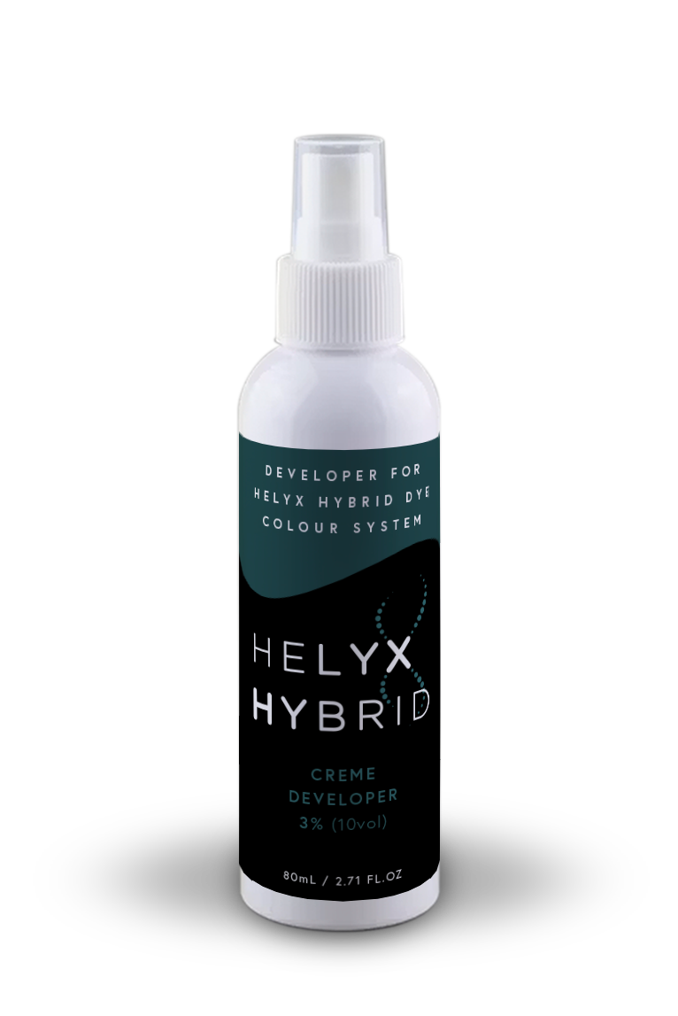 Eine weiße 80ml Elleebana Helyx Creme Entwickler Flasche für die Augenbrauen, mit teal und schwarzen Akzenten. Blashy Shop