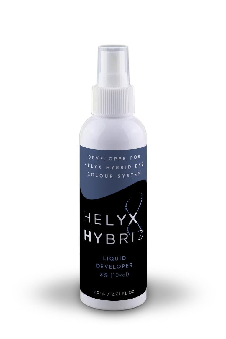 Eine weiße Flasche mit der Aufschrift Elleebana Helyx Flüssig-Entwickler, 80ml zum intensiven Färben mit dem Hybrid Dye Colour System. Blashy Shop