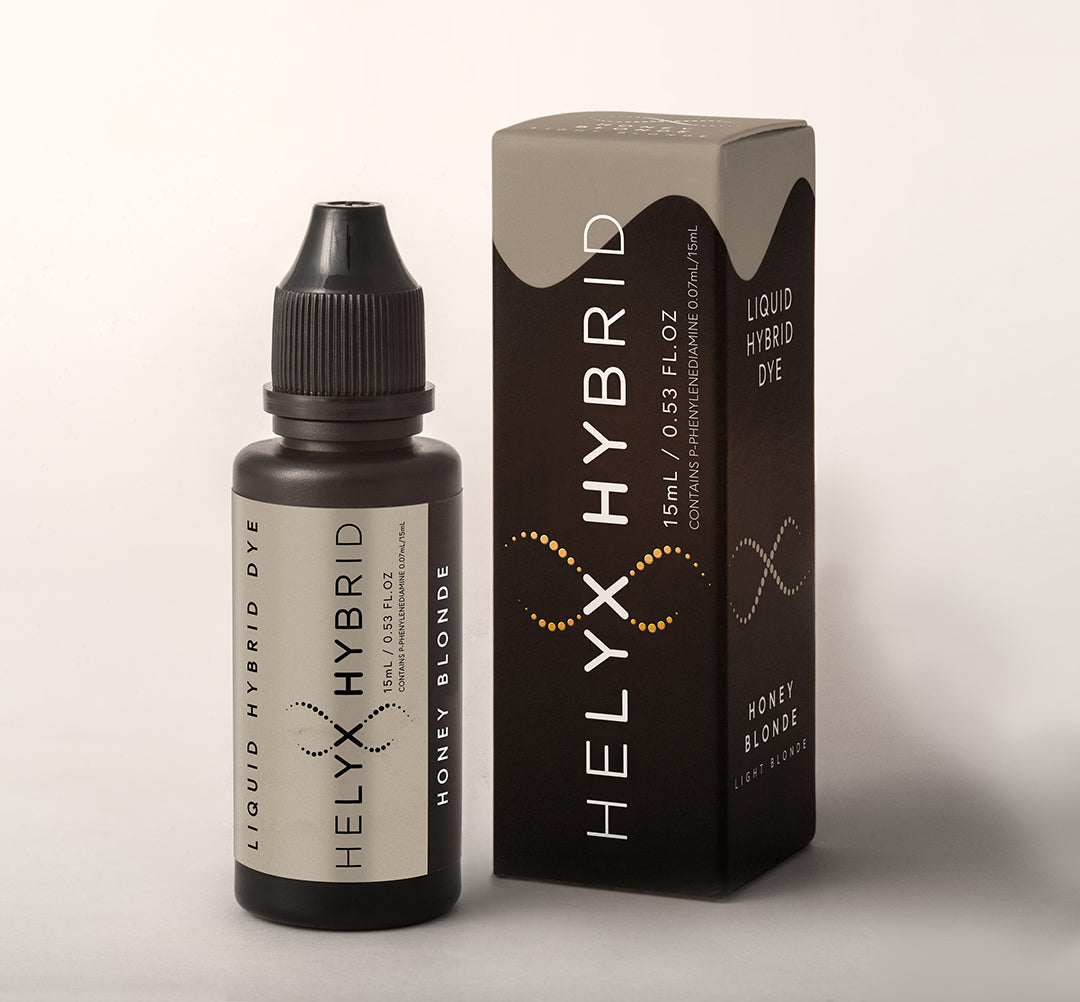 Elleebana Helyx Hybrid Farben, 15ml in Honigblond mit pflanzlichem Keratin, Flasche und Dose auf neutralem Hintergrund. Blashy Shop