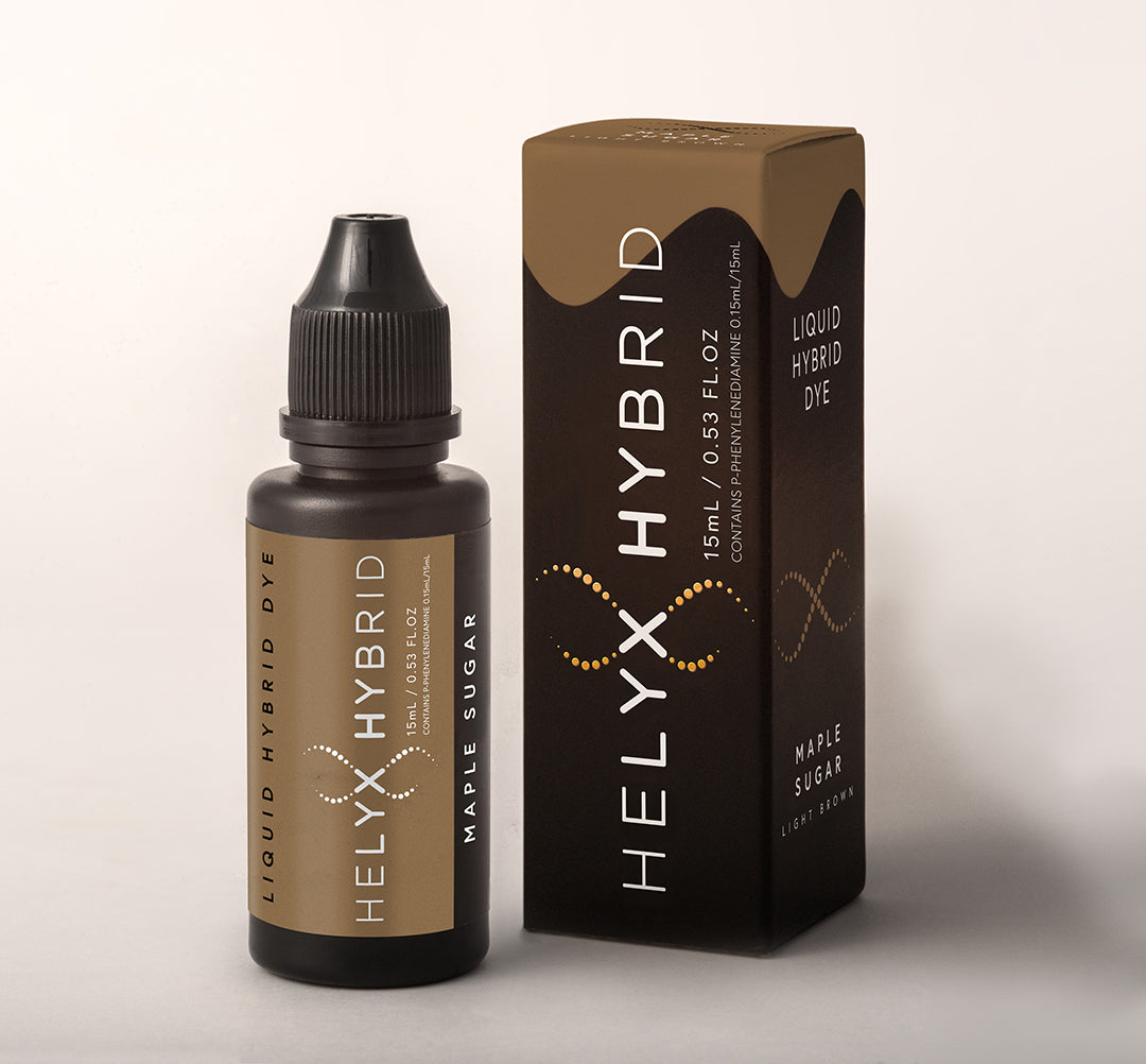Eine Flasche und eine Schachtel Elleebana Helyx Hybrid Farben, 15 ml, sind auf einem hellen Hintergrund abgebildet. Blashy Shop
