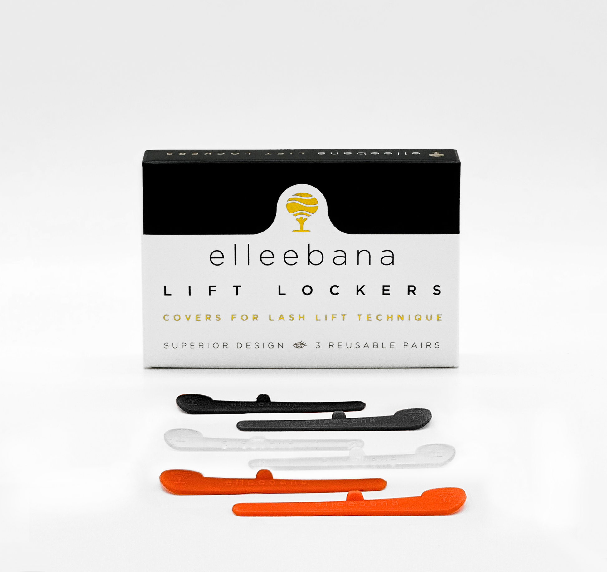 Die Elleebana Lash Lift Locker Silikonpads sind in Schwarz, Orange und Weiß erhältlich - drei wiederverwendbare Pads pro Packung. Blashy Shop