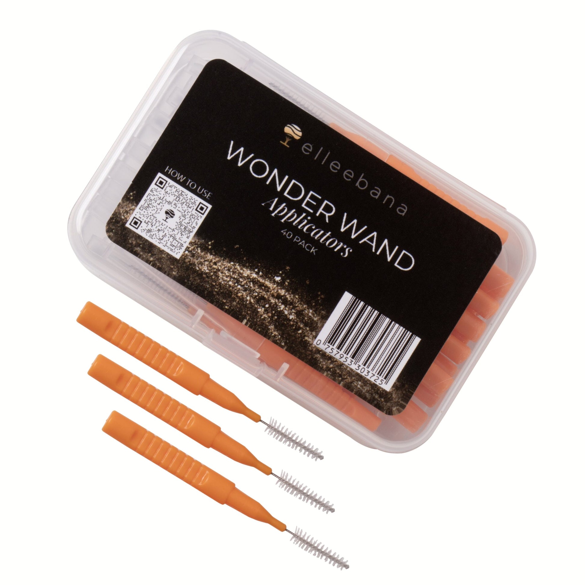 Eine Schachtel mit der Aufschrift Elleebana Wonder Wands - Mini Bürstchen - 40 Stück mit drei orangefarbenen Stäben an der Außenseite. Blashy Shop