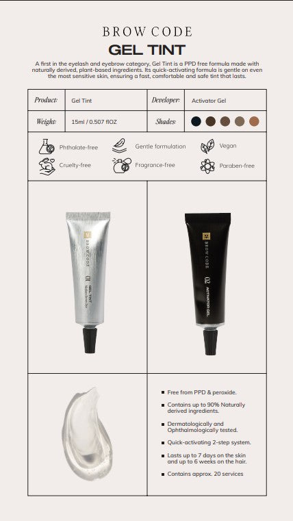 Brow Code Gel Augenbrauenfarbe, 15ml: natürlich, sensitiv, PPD-frei. Eigenschaften & Farbtonkarte für natürliche Brauen. Blashy Shop