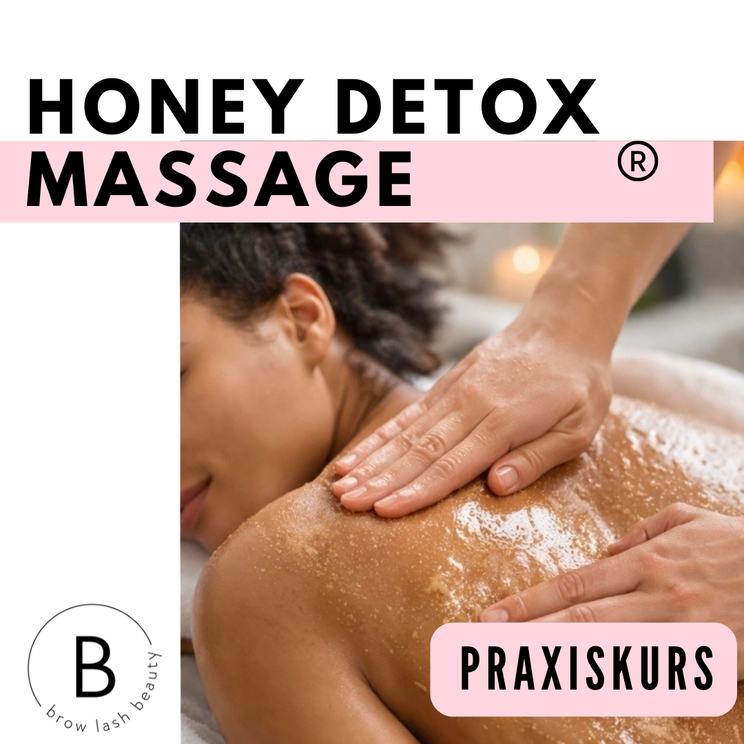 Genieße eine Honigmassage Rücken - lerne mehr im HONIG DETOX MASSAGE Intensiv Praxiskurs bei Lash & Brow Academy. Blashy Shop