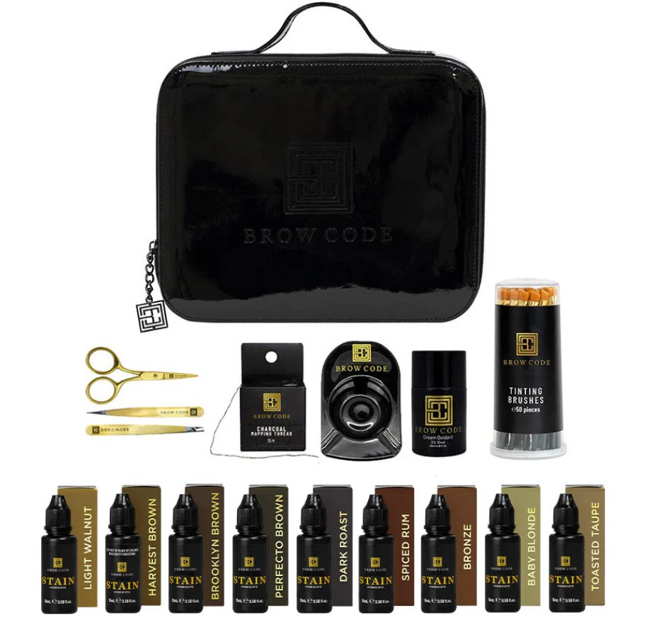 Brow Code STARTER KIT Stain Hybrid Farben mit 10 Farben - All inclusive ohne Airbrush Maschine, inkl. Werkzeug & Etui. Blashy Shop