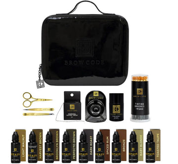 Brow Code STARTER KIT Stain Hybrid Farben mit 10 Farben - All inclusive ohne Airbrush Maschine, inkl. Werkzeug & Etui. Blashy Shop