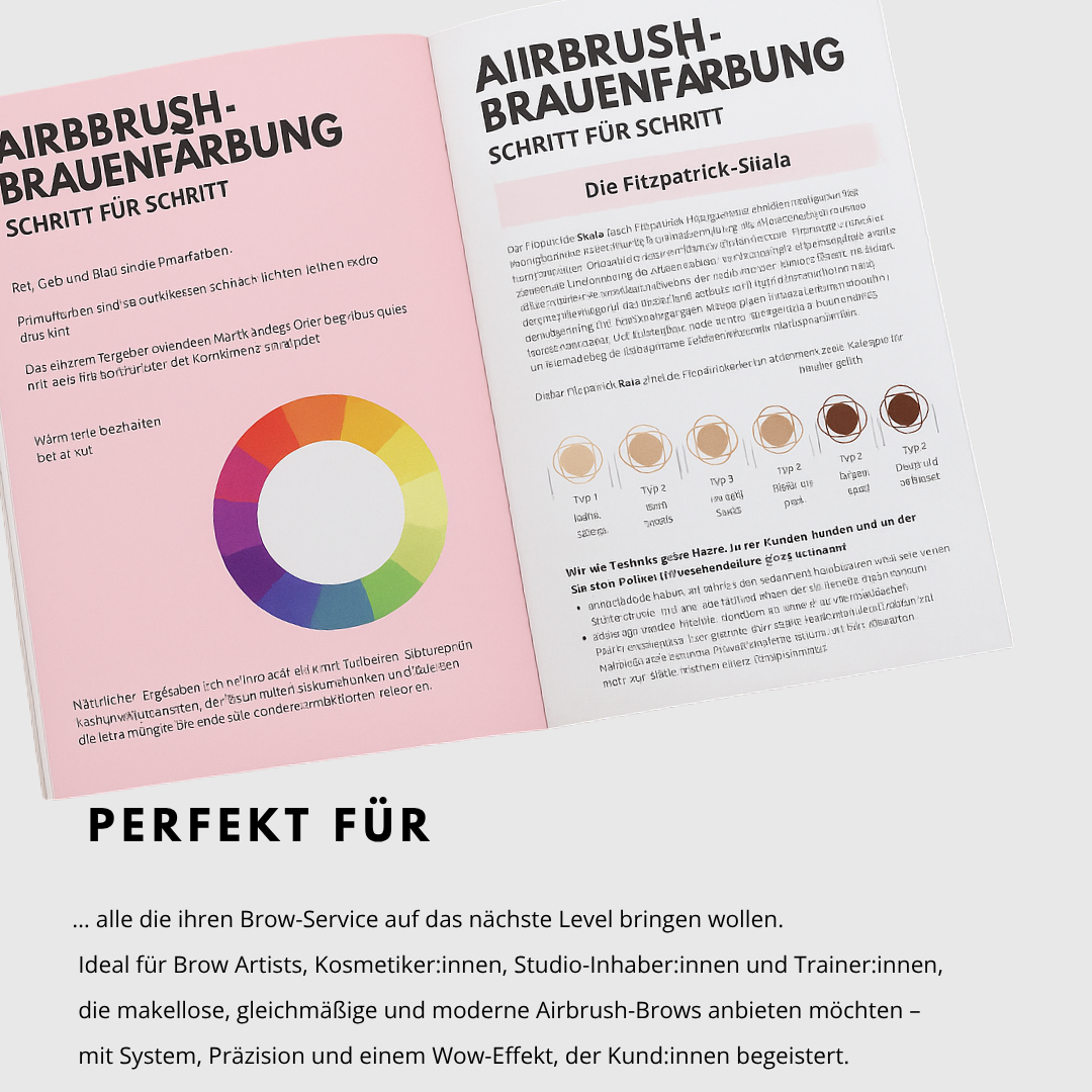 Trainingshandbuch - Airbrush Brows (Deutsch) von Lash&Brow Academy Online, inkl.. Farbkreis & Hauttyp-Skala. Blashy Shop
