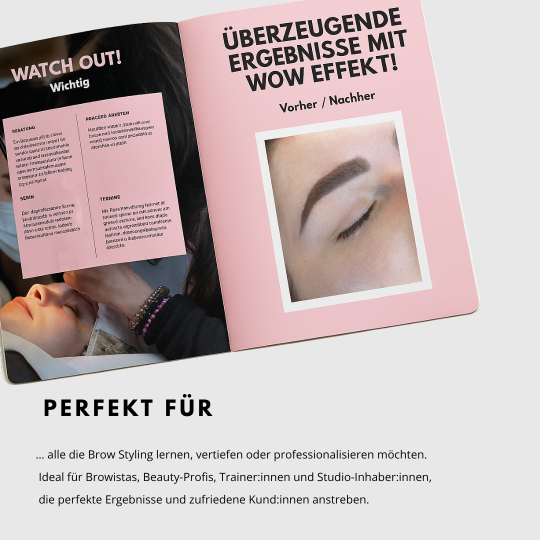 Öffnen Sie das Lash&Brow Academy Online Browista E-BOOK mit Brow Styling Tipps, Ergebnisfotos & Vorteilen in deutscher Sprache. Blashy Shop