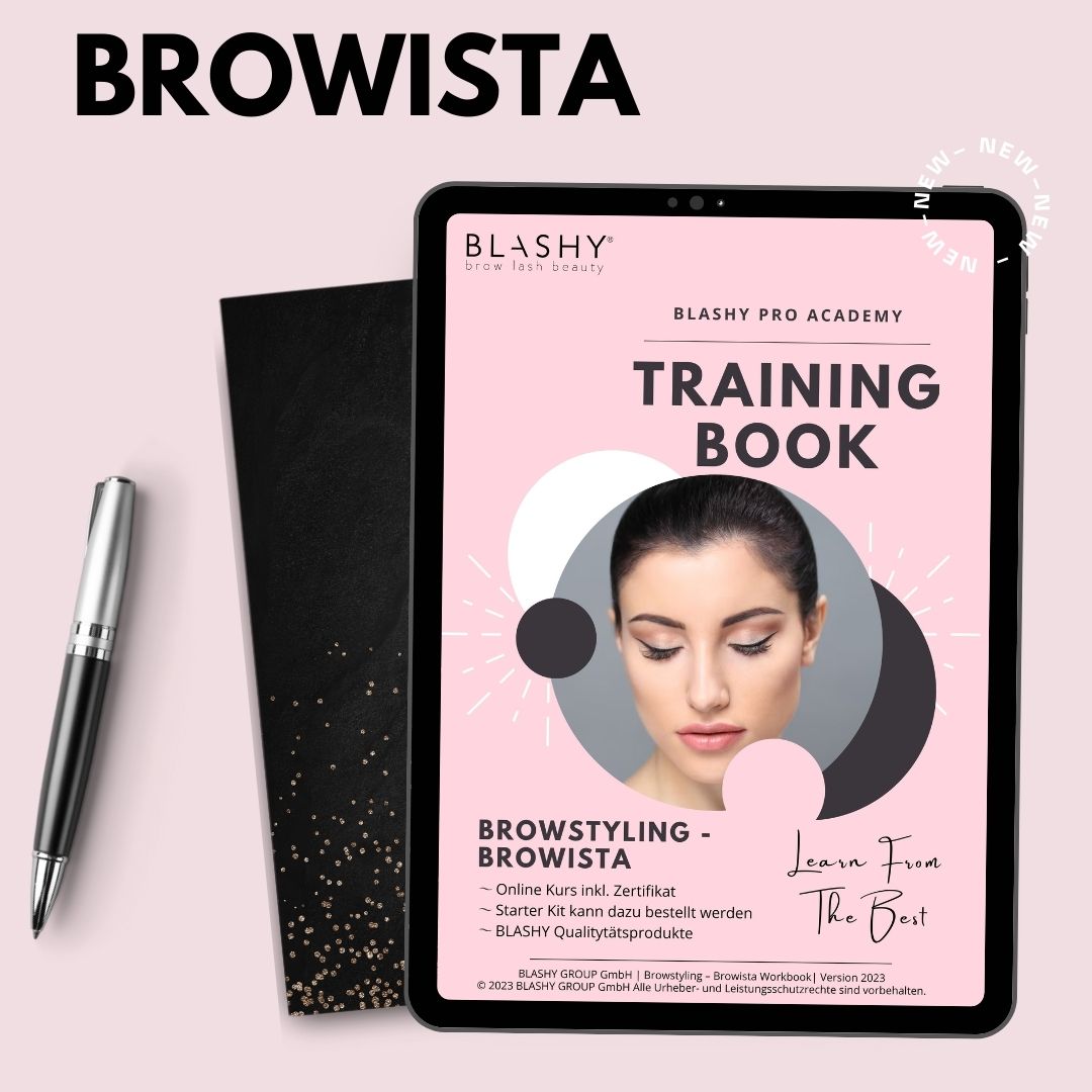 Tablet-Anzeige des Trainingshandbuchs der Lash&Brow Academy Online - Brow Styling Browista [E-BOOK], ideal für Brauen-Profis. Blashy Shop