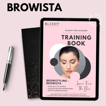 Tablet-Anzeige des Trainingshandbuchs der Lash&Brow Academy Online - Brow Styling Browista [E-BOOK], ideal für Brauen-Profis. Blashy Shop