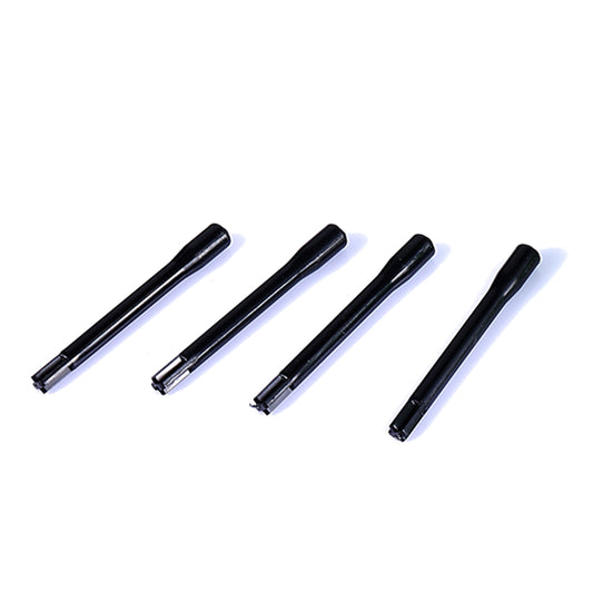 Fünf schwarze zylindrische Metallwerkzeuge Blashy C Aufsatz für Ink Mixer in einer Reihe auf weißem Hintergrund. Blashy Shop