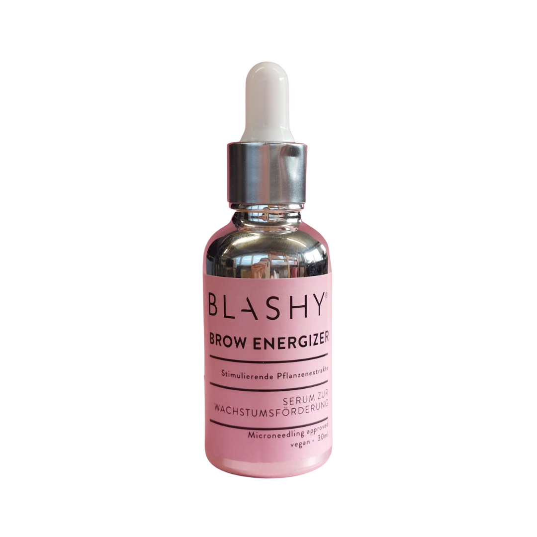 Ein rosa und silberner Blashy BROW ENERGIZER WACHSTUM Online Kurs, 30ml, von Lash&Brow Academy Online. Blashy Shop