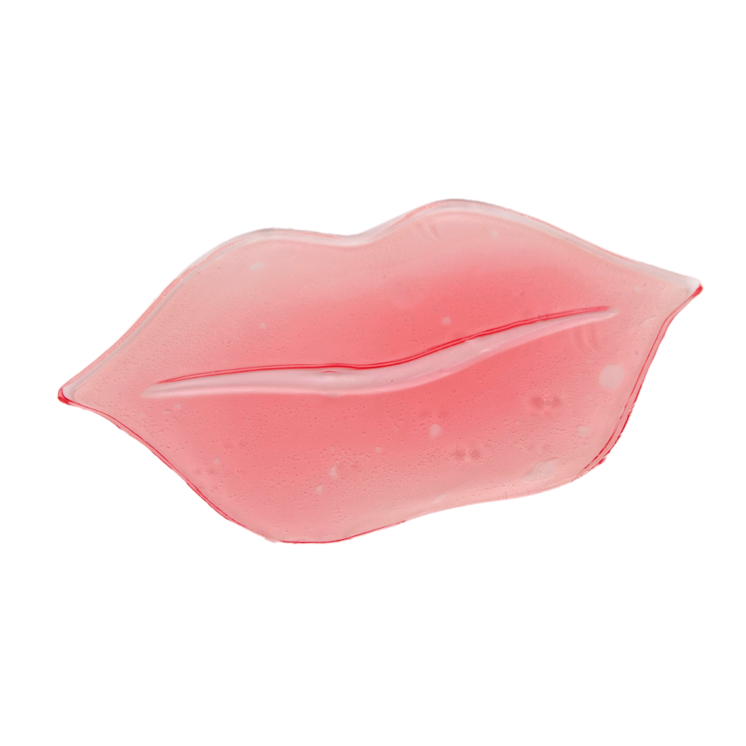 Blashy C Collagen Lippenmaske: Rosa, lippenförmige Maske mit Kollagen, glänzender Textur und winzigen Luftbläschen im Inneren. Blashy Shop