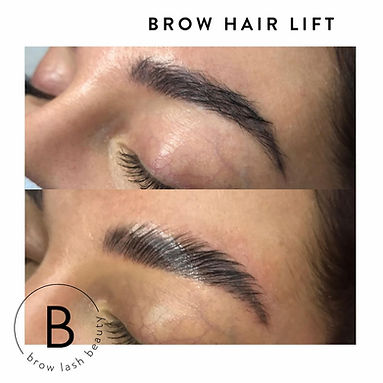Nahaufnahme der Augenbrauen vor und nach dem Elleebana BROW HAIR LIFT Online Kurs von Lash&Brow Academy Online, mit vollerem Ergebnis. Blashy Shop
