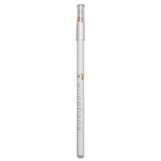 Der Elleebana Vorzeichenstift Weiss ist ein weißer Augenbrauenstift mit einer klaren Kappe und einem gold-grauen Elleebana-Branding. Blashy Shop