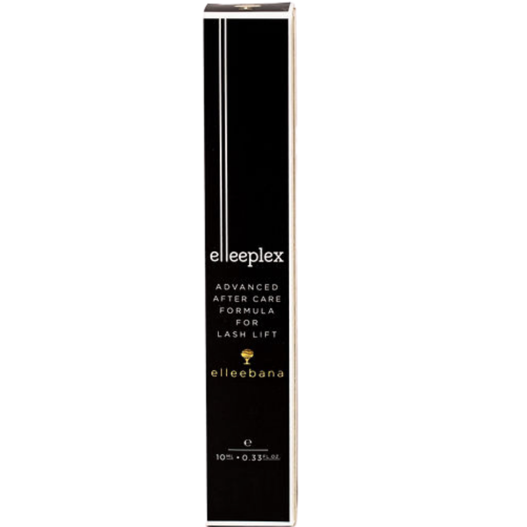 Eine schwarz-weiße Schachtel mit der Aufschrift Elleeplex After Care Gel - Advanced Treatment von Elleebana, Größe 10 ml. Blashy Shop