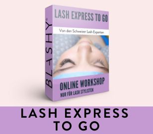 Die Box für den LASH EXPRESS TO GO Online Workshop der Lash&Brow Academy wirbt für Volumen Lashes für Wimpernstylisten. Blashy Shop